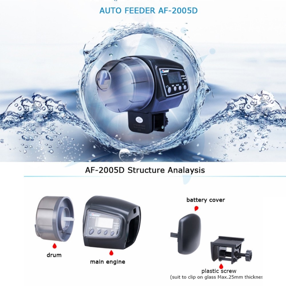 מזון אוטומטי לדגים לאקווריום דיגיטלי LCD AF-2005D, נפח: 50-100 גרם