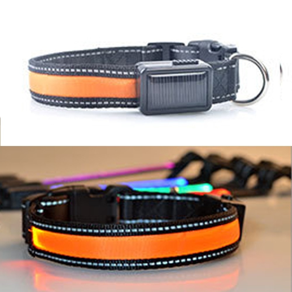 חגורת תאורה LED סולארית + USB לכלבים גדולים ובינוניים, מידת הצוואר: S, 35-40 ס