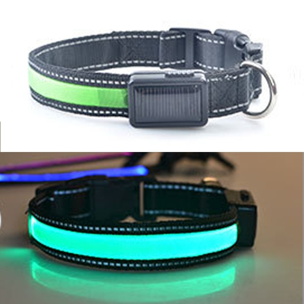 חגורת תאורה LED סולארית + USB לכלבים גדולים ובינוניים, מידת הצוואר: S, 35-40 ס