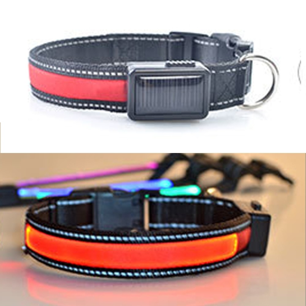 חגורת תאורה LED סולארית + USB לכלבים גדולים ובינוניים, מידת הצוואר: S, 35-40 ס