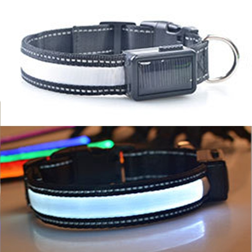 חגורת תאורה LED סולארית + USB לכלבים גדולים ובינוניים, מידת הצוואר: S, 35-40 ס