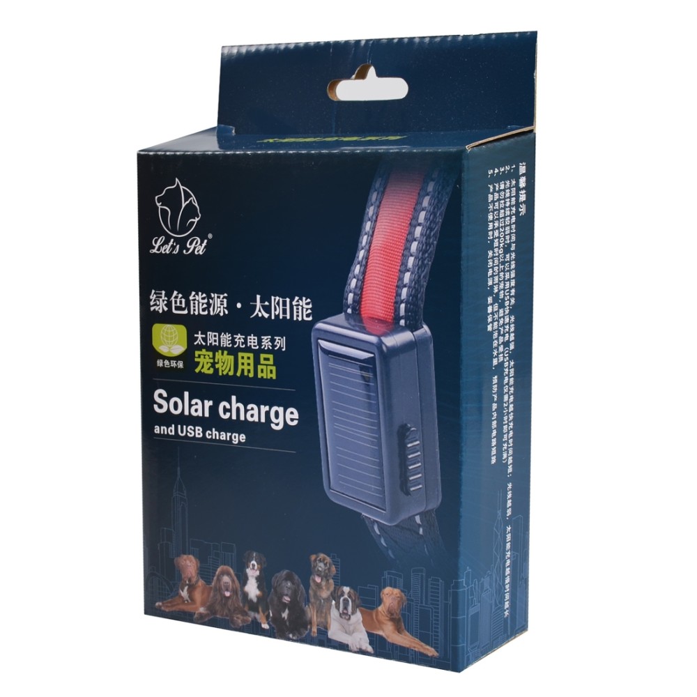 חגורת תאורה LED סולארית + USB לכלבים גדולים ובינוניים, מידת הצוואר: S, 35-40 ס
