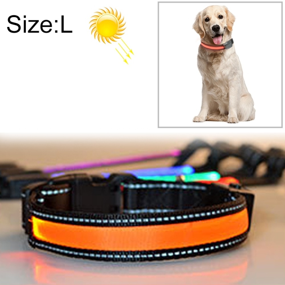 חגורת תאורה LED סולארית + USB לכלבים גדולים ובינוניים, מידת הצוואר: L, 50-60 ס