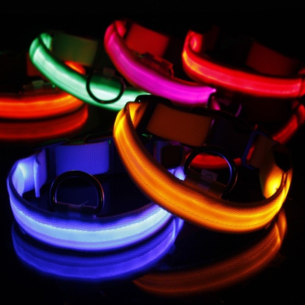 רצועת צוואר לכלב עם תאורת LED מתכווננת 3 מצבים, מידה: XL (משלוח צבע אקראי)