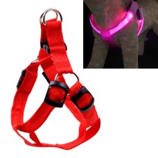 חגורת חזה ניילון עם תאורת LED דו צדדית ורצועת משיכה לחתולים וכלבים, גודל: S (אדום)