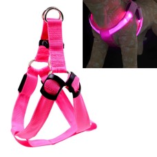חגורת חזה ניילון עם תאורת LED דו צדדית ורצועת משיכה לחתולים וכלבים, גודל: S (ורוד)