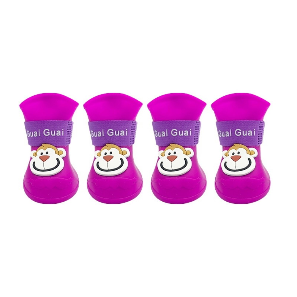 נעלי כלבים קרטון סיליקון עמידות במים, אנטי החלקה וקור, גודל: L (סגול)