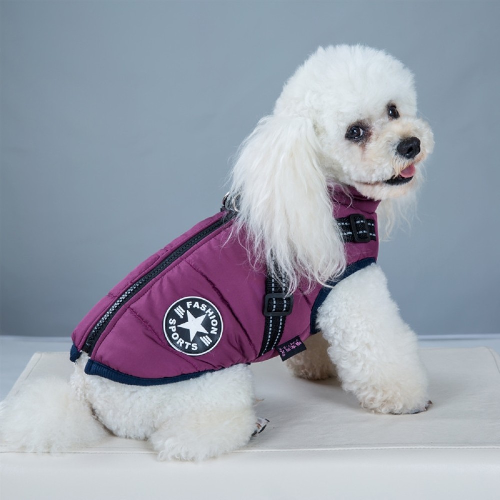 Dog Clothing Chest Back All-in-one Winter Coat Thickened Cotton Vest, Size: XXL (סגול)