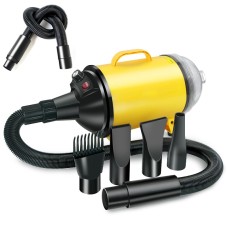 מייבש כלבים בהספק 2100W עם מניר שלבים ושואב אבק - תקע אמריקאי 110V (שחור צהוב)