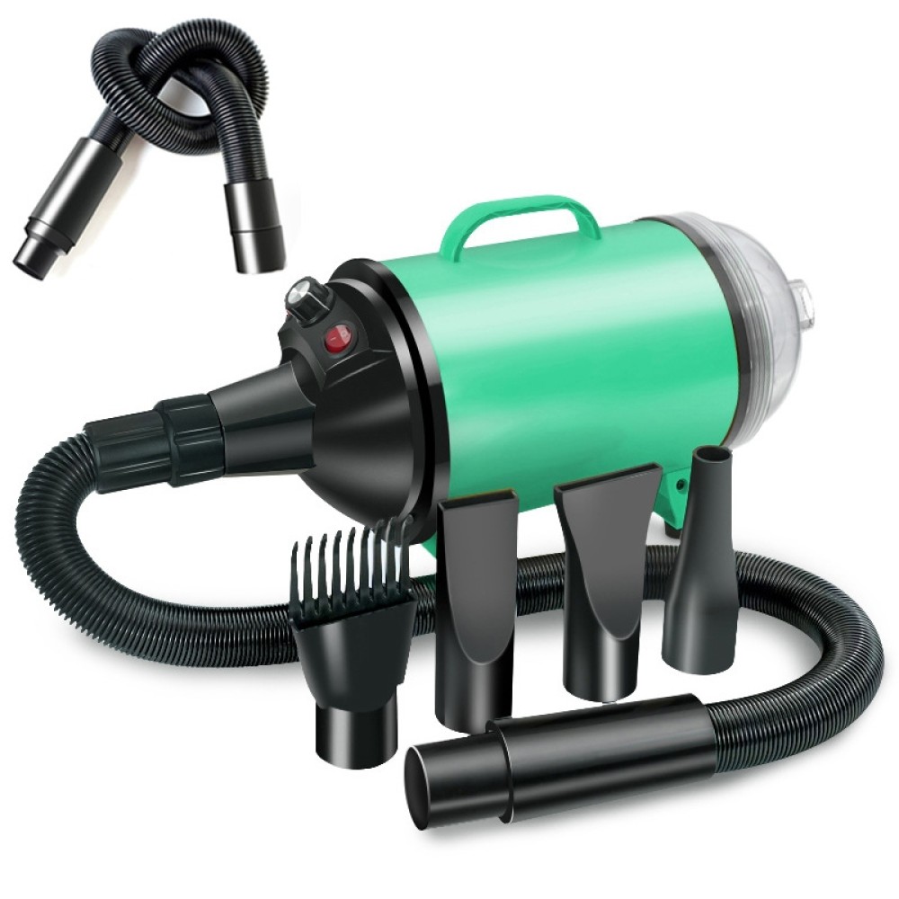 מייבש כלבים בהספק 2100W עם מניר שלבים ושואב אבק - תקע אמריקאי 110V (שחור ירוק)