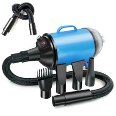 מייבש כלבים בהספק 2100W עם מניר שלבים ושואב אבק - תקע אמריקאי 110V (שחור כחול)