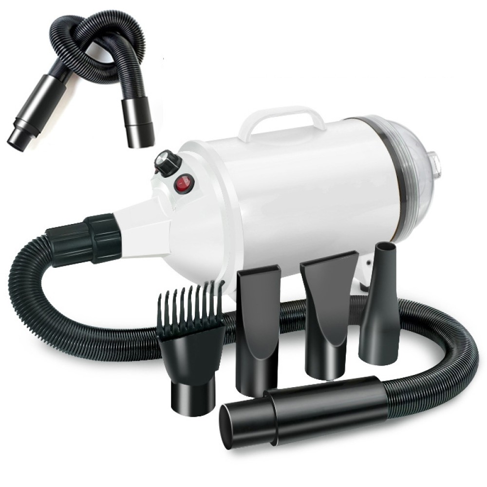 מייבש כלבים בהספק 2100W עם מניר שלבים ושואב אבק - תקע אמריקאי 110V (לבן טהור)