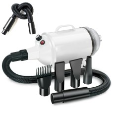 מייבש כלבים בהספק 2100W עם מניר שלבים ושואב אבק - תקע אמריקאי 110V (לבן טהור)