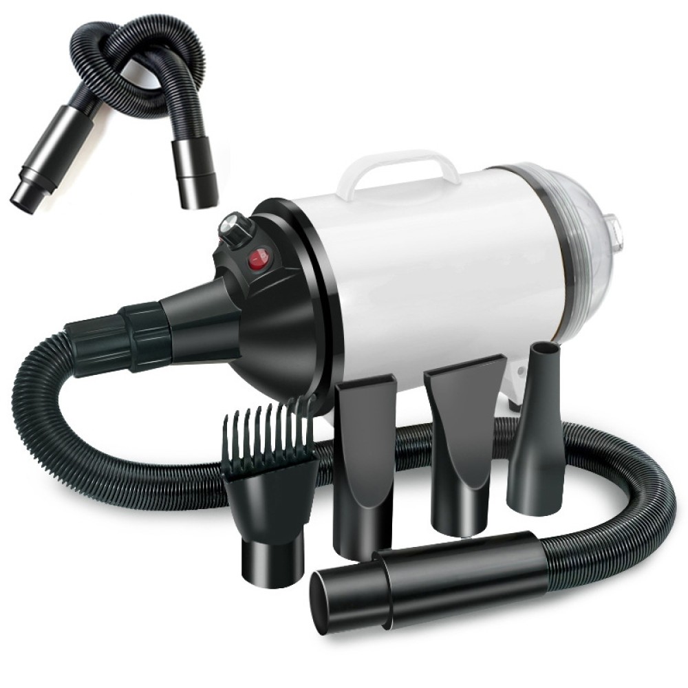 מייבש כלבים בהספק 2100W עם מניר שלבים ושואב אבק - תקע אמריקאי 110V (שחור לבן)