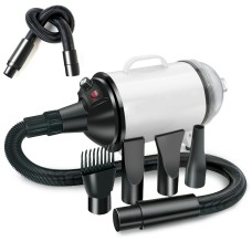 מייבש כלבים בהספק 2100W עם מניר שלבים ושואב אבק - תקע אמריקאי 110V (שחור לבן)
