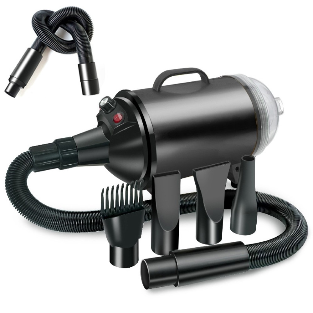 מייבש כלבים בהספק 2100W עם מניר שלבים ושואב אבק - תקע אמריקאי 110V (שחור טהור)