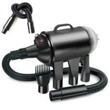 מייבש כלבים בהספק 2100W עם מניר שלבים ושואב אבק - תקע אמריקאי 110V (שחור טהור)