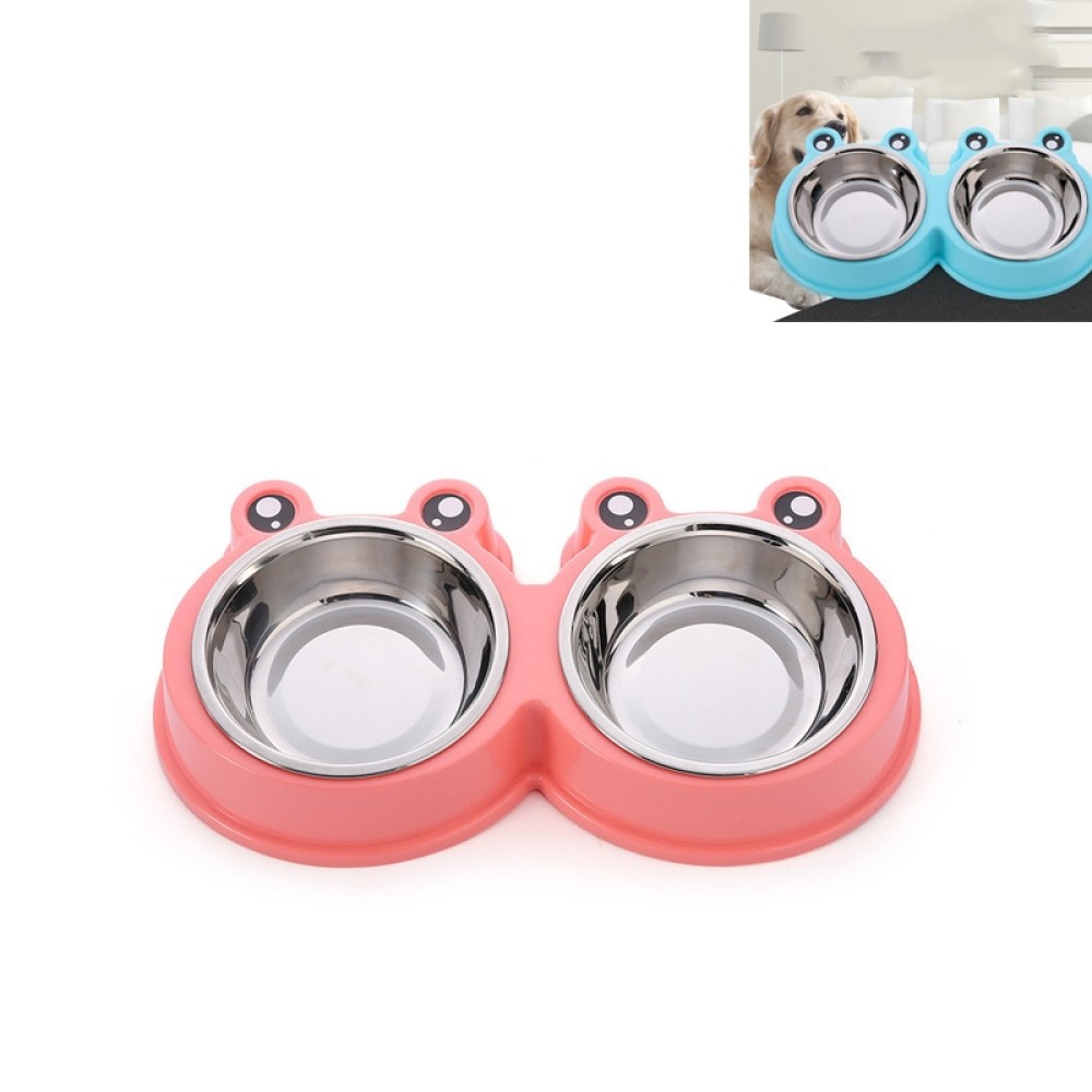 קערת מים ומזון כפולה לכלבים וחתולים מנירוסטה, צבע: ורוד