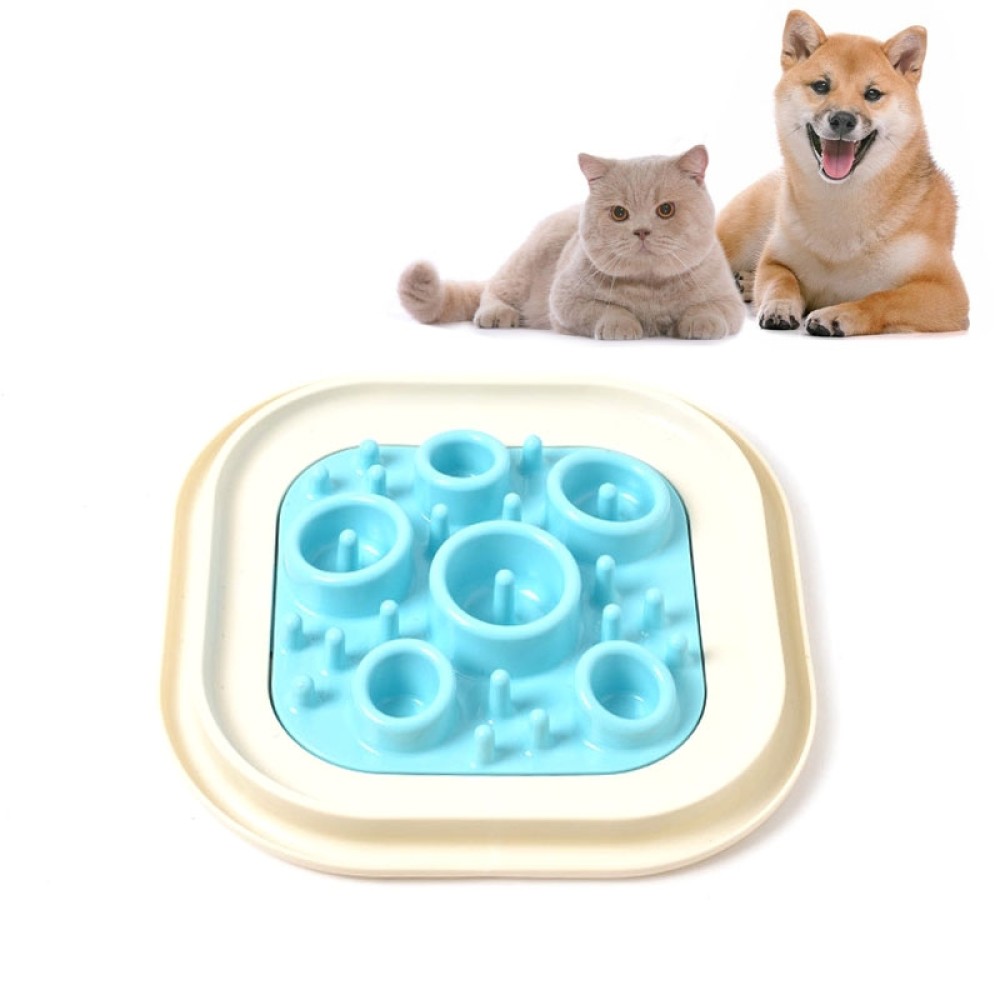 קערת מים ומזון לחתולים וכלבים אנטי-תקליק ואנטי-החנקן, צבע: כחול