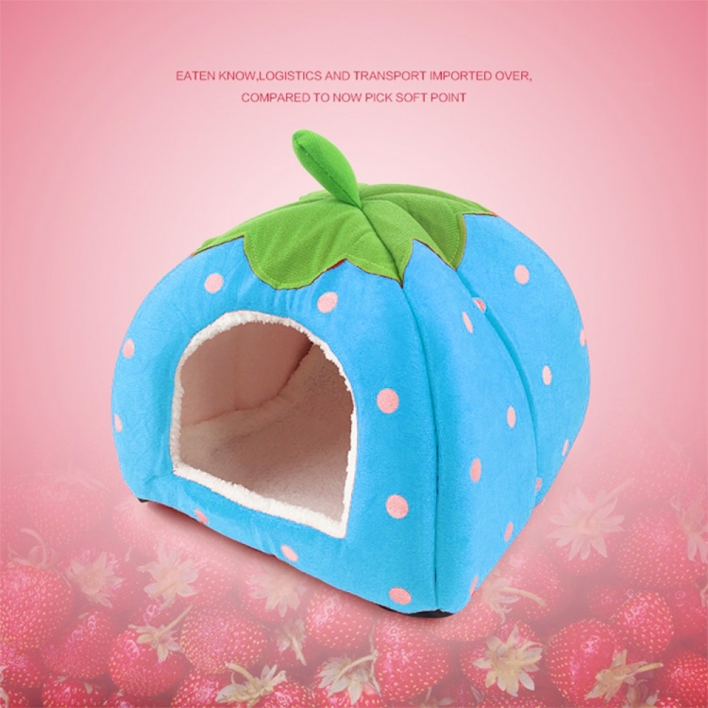 מקום חם לחיות מחמד עגול מזוייף מצעים פנימי, גודל S, צורת תות (כחול)
