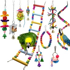 סט 10 צעצועים לציפורים כולל סולם, מראה ומחרטה