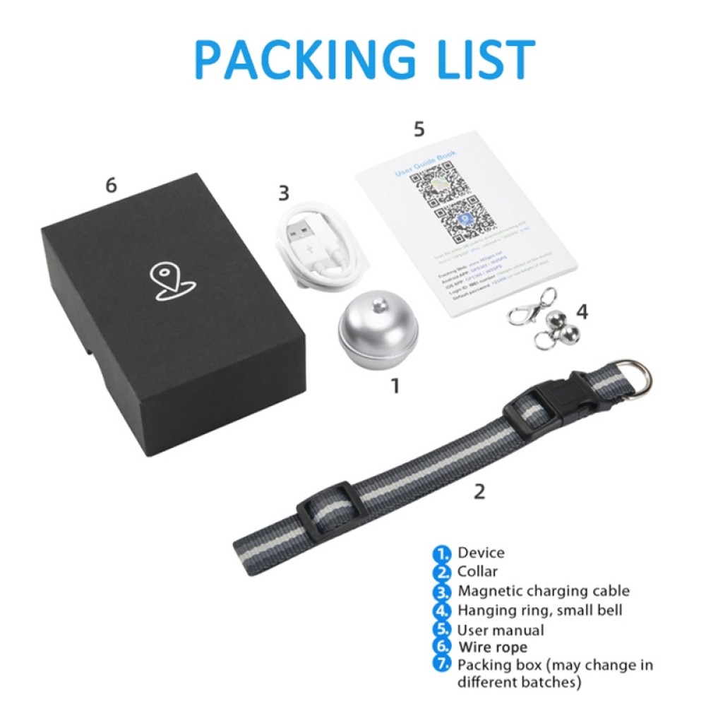 G15 מעקב GPS לחיות מחמד אטום IP67 עם GPS, Beidou, AGPS, WiFi ואיתות מסד (כסף)