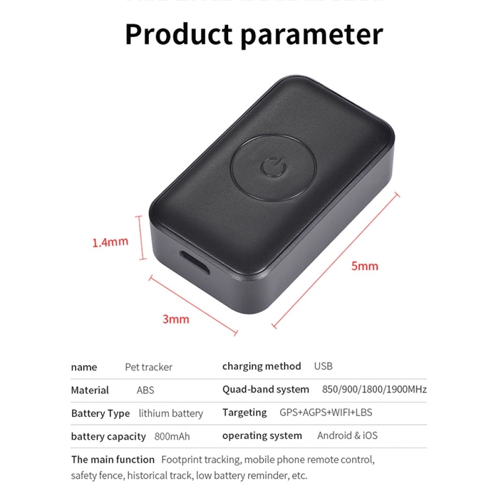 P03 מעקב GPS אטום IP67 לחיות מחמד עם GPS, AGPS, WiFi ואיתות LBS
