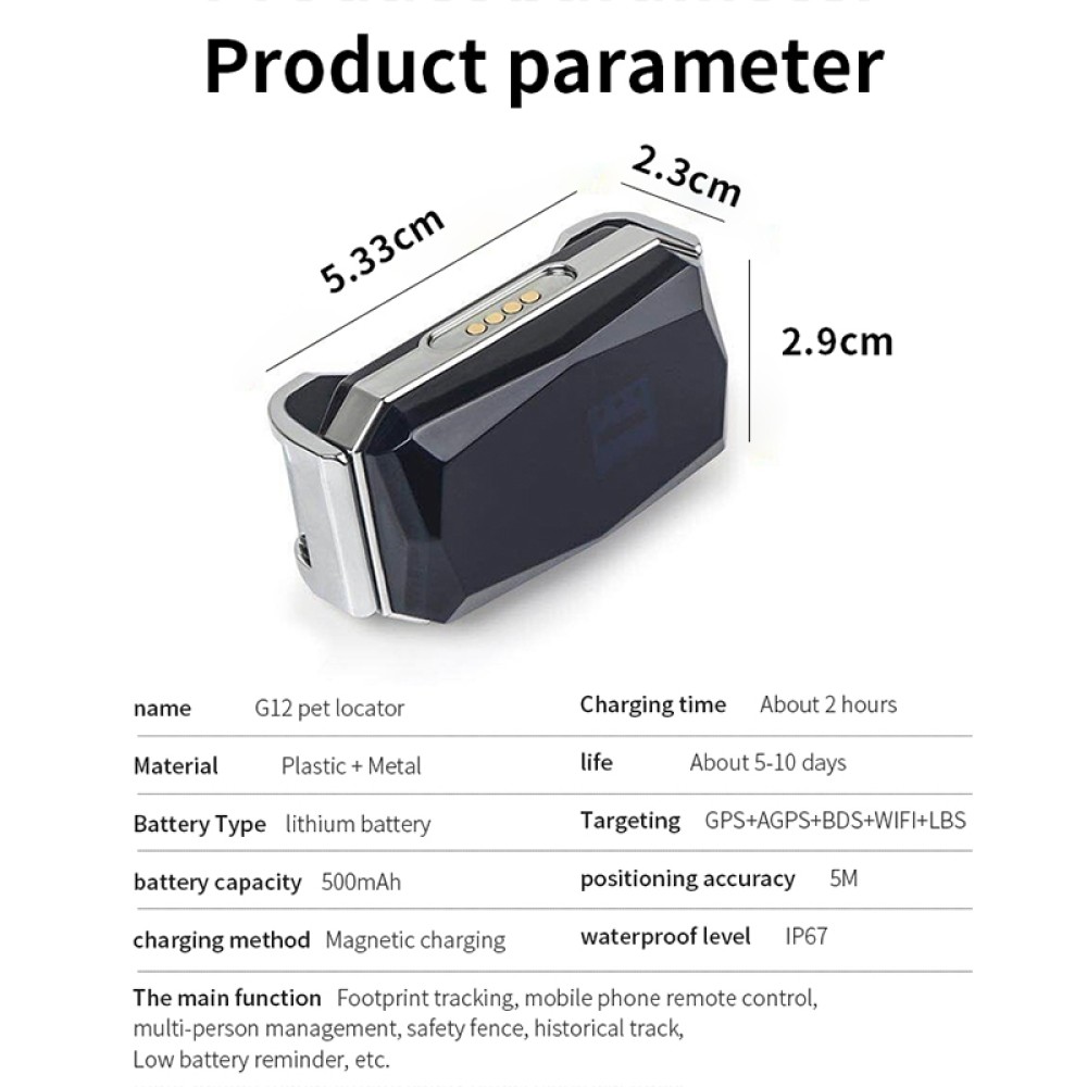 G12 IP67 עמיד למים לחיות מחמד GPS Tracker איתור כלבים