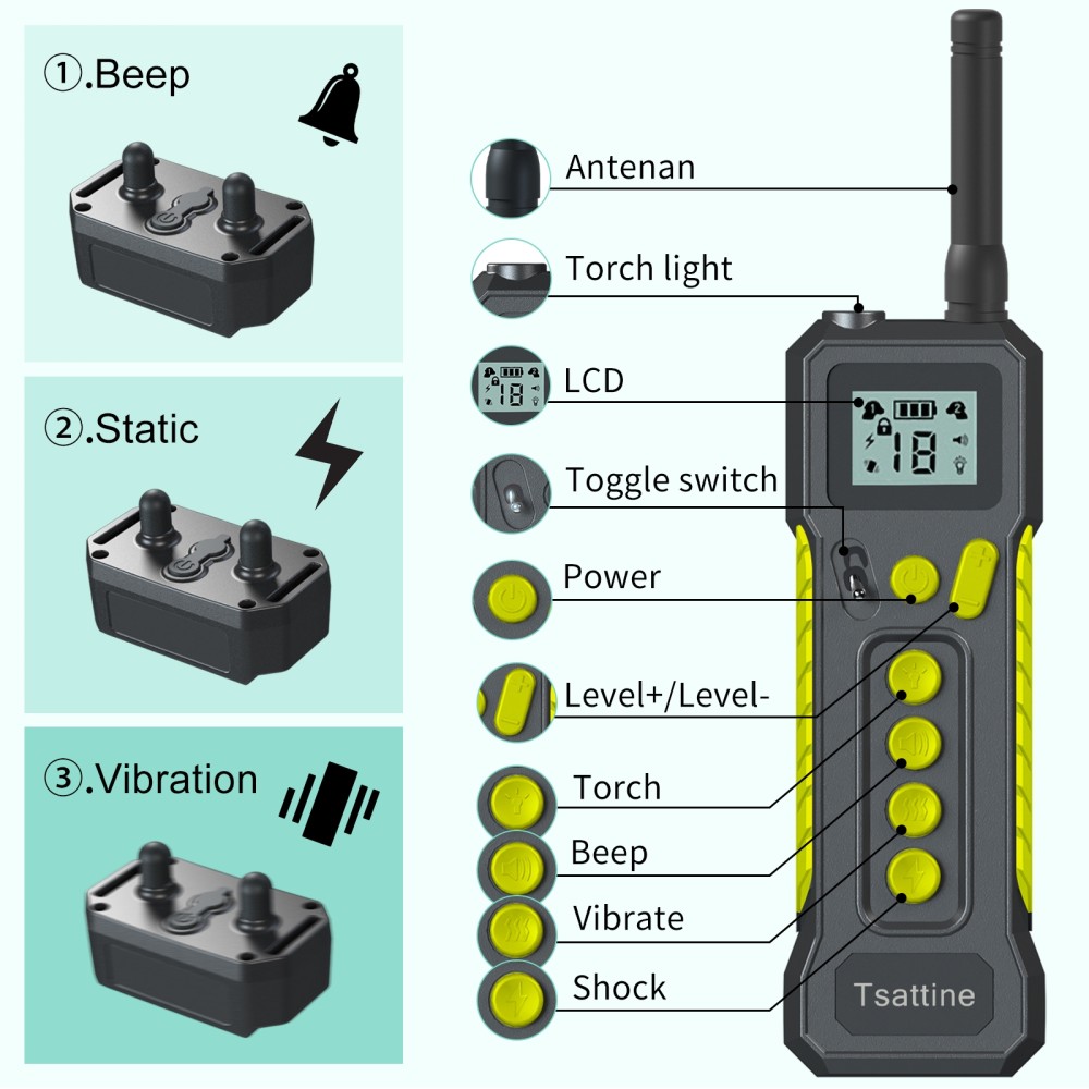 Tsattine T10 מכשיר אימון לכלבים עמיד במים עם מסך LCD