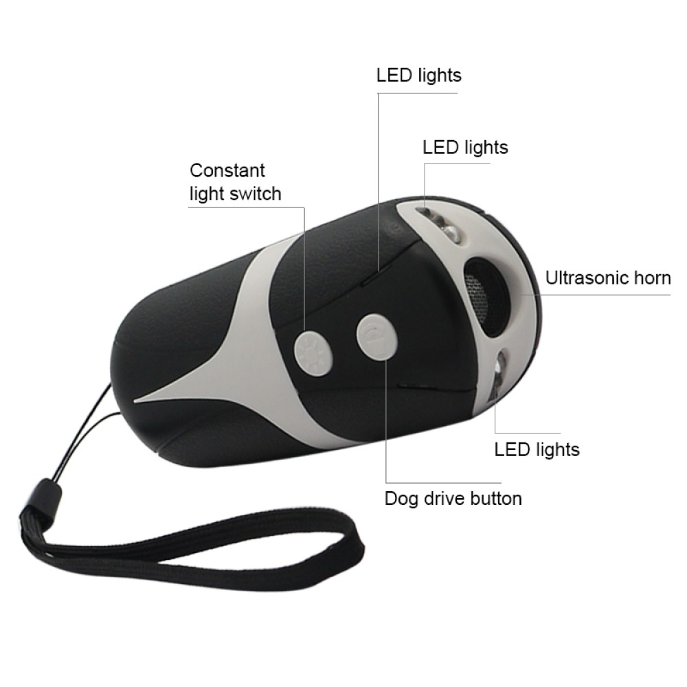 RC-534 מפחית כלבים אולטרסוני נייד עם נוריות LED (שחור + לבן)